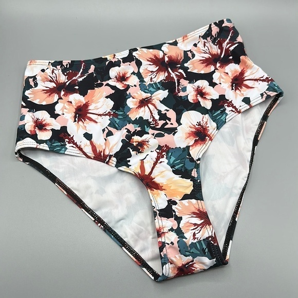 MISSKY Women's Floral Multi Color High Waist Moderate Coverage Bikini Bottoms M - Picture 1 of 5